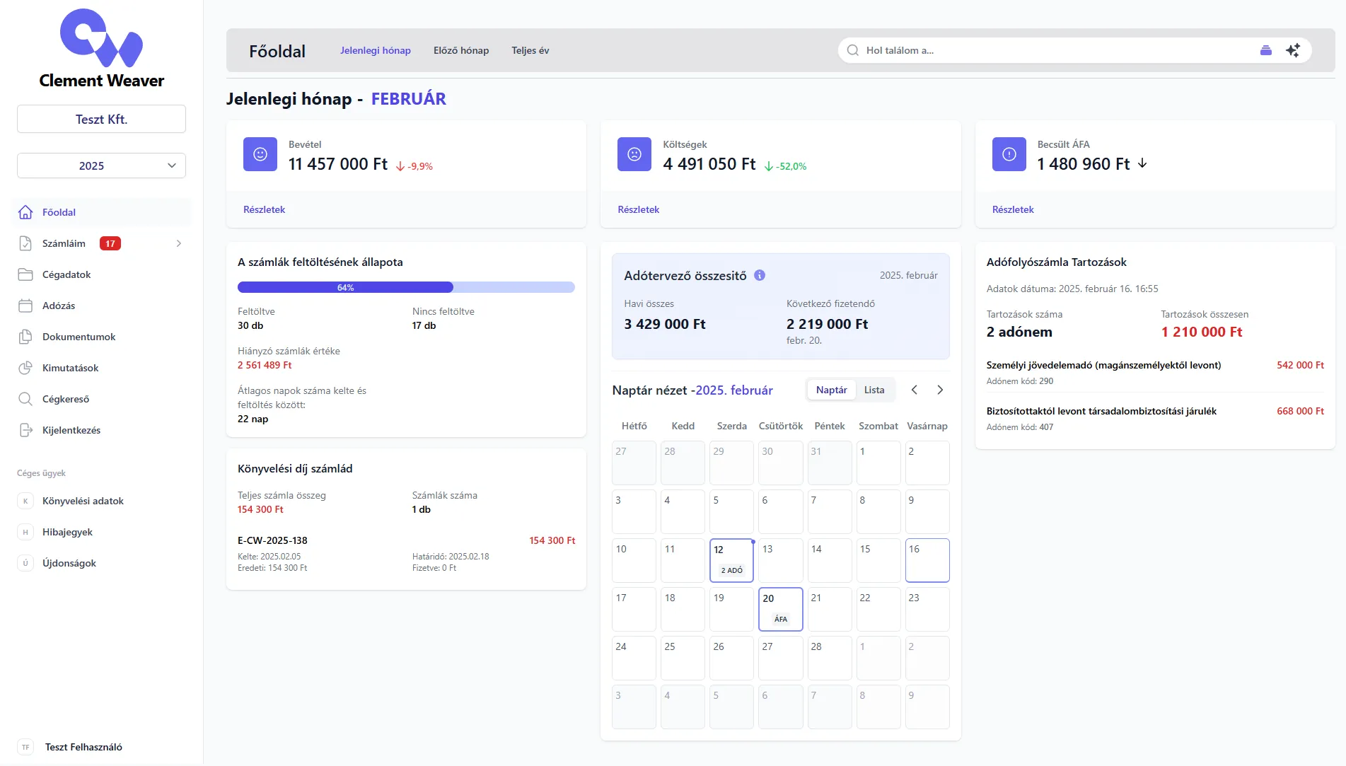 App irányítópult, adófolyószámla ellenőrzés és cégadat kereső funkciókkal
